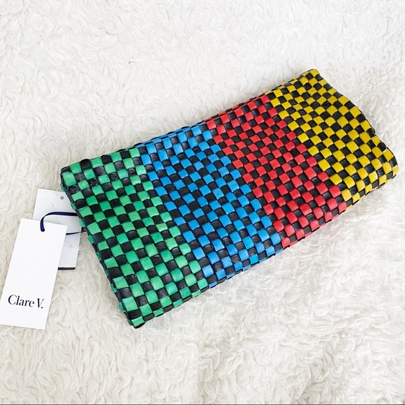 Clare V. Woven Stripe Leather Foldover Clutch NWT Convertible - Picture 9 of 9